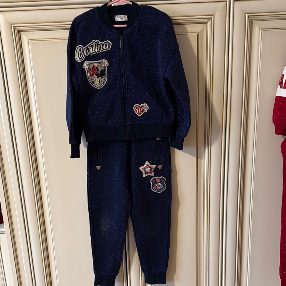MonnaLisa Navy Blue Kids Jogger Set with Patches